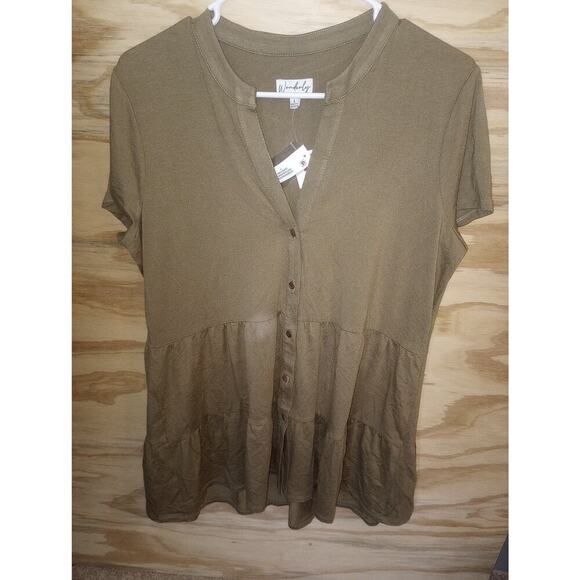 Wonderly Tops - 2/$15 Women's Wonderly Tiered Button Blouse Top Large NWT Sagebrush